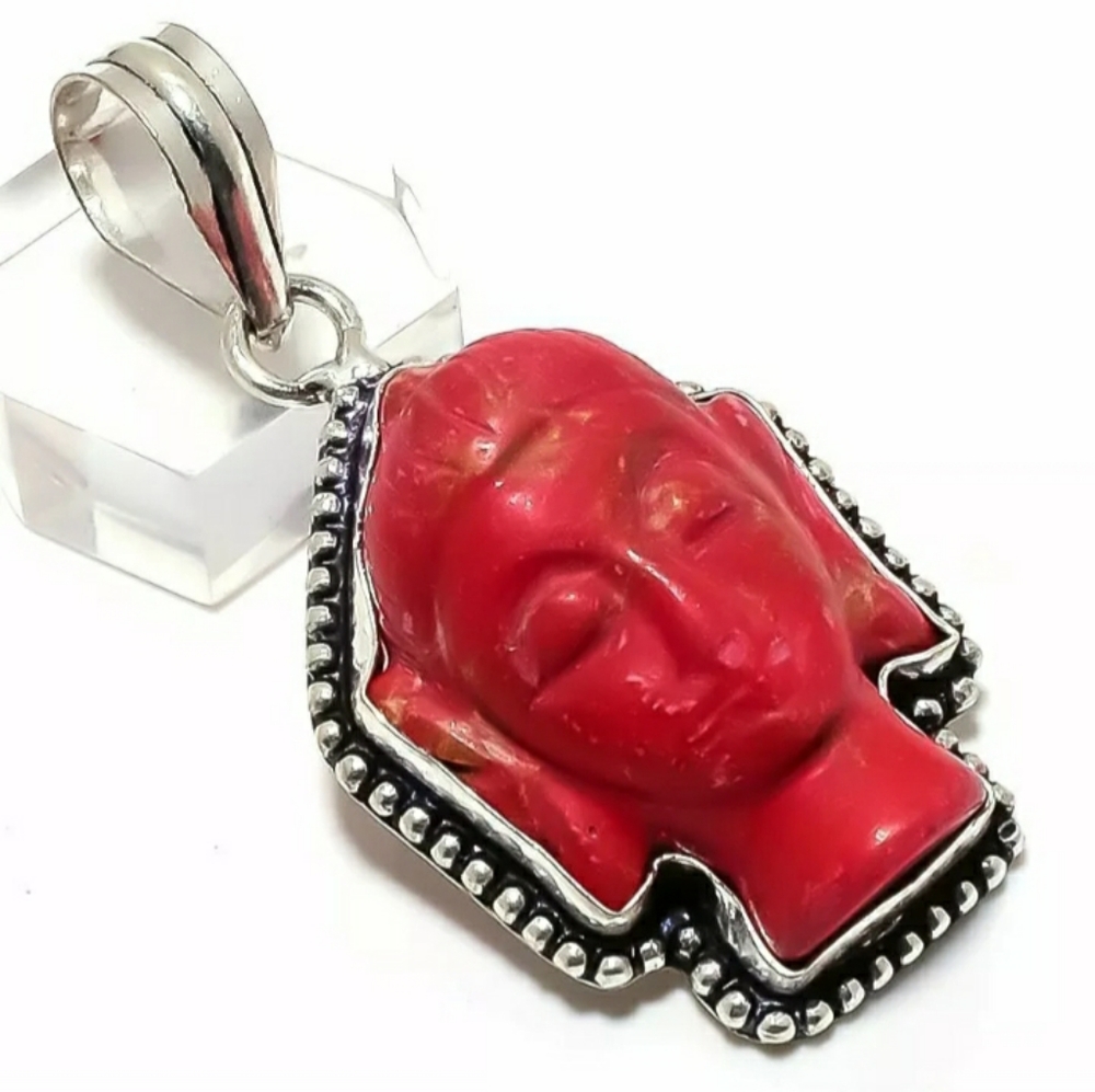 New Copper Red Turquoise Buddha Silver Pendant.